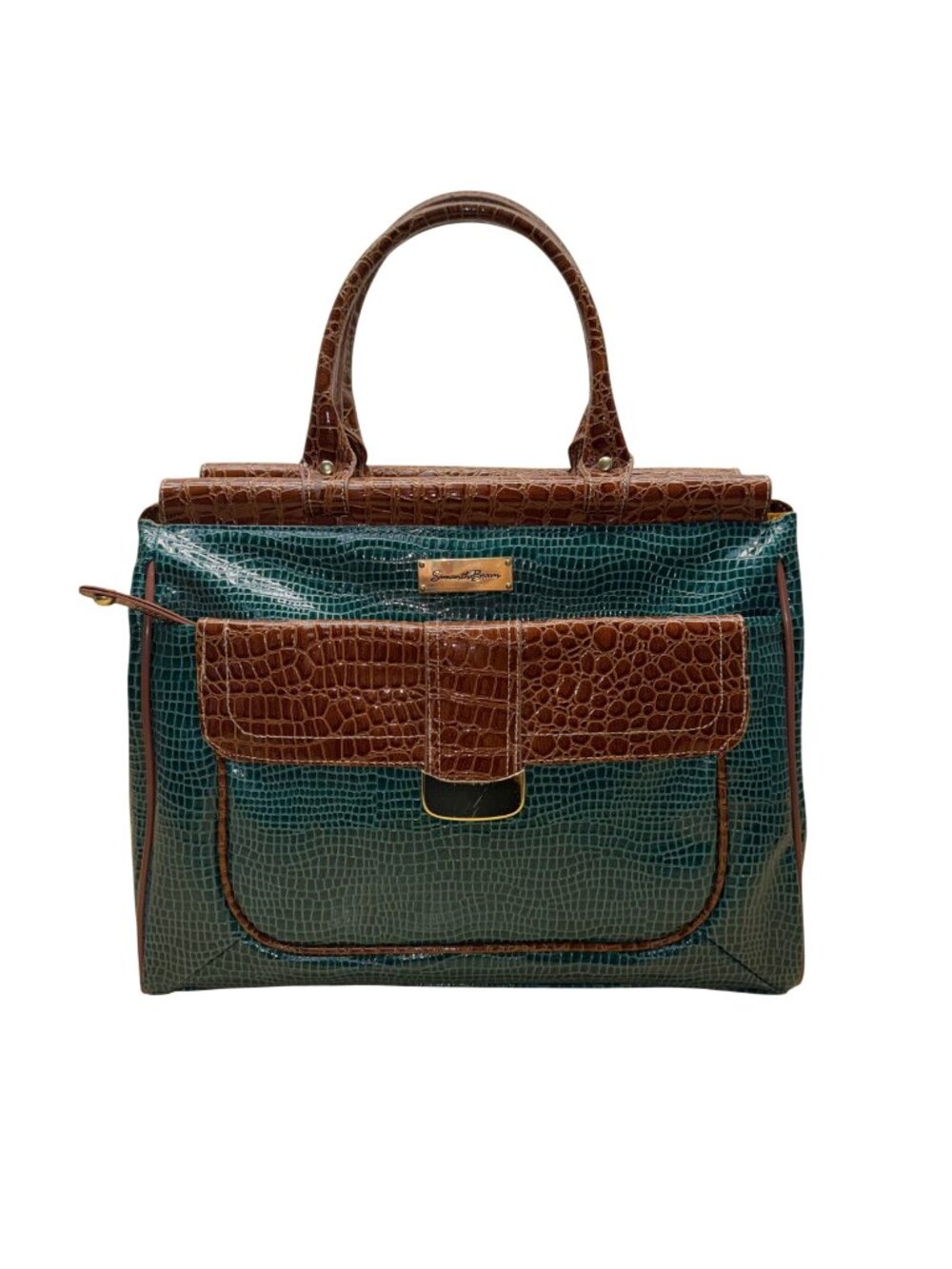 Samantha Brown Women’s Teal & Brown Croc Embossed Lining Dual Handles Travel Bag